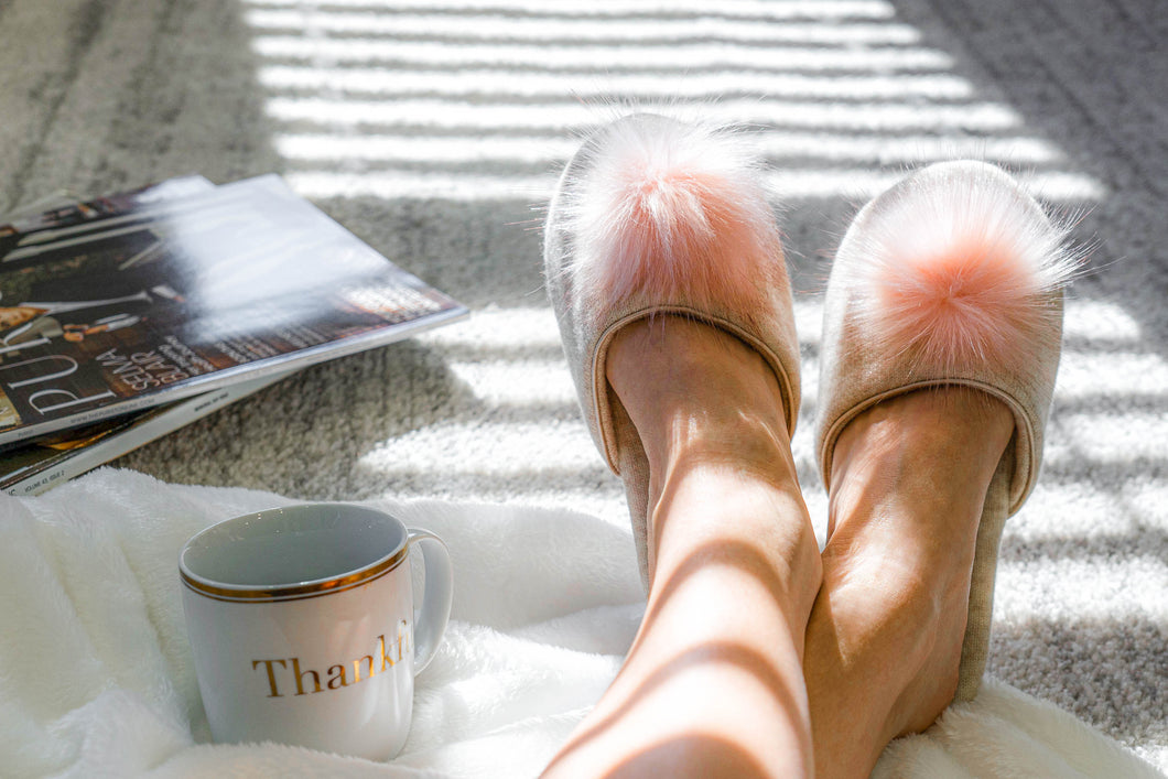# 6011P- Cashmere Slide With Faux Fox Pom Pom